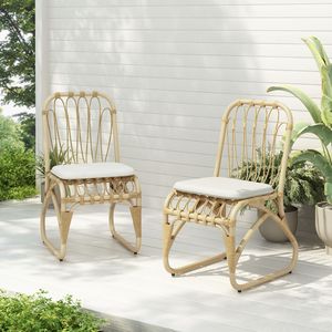 Set di 2 Sedie da Pranzo in Vimini PE per Esterni con Cuscini Lavabili, per Giardino, Patio, Bordo Piscina, Sedie in Rattan Naturale - Product Image 1
