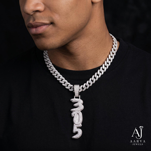 Collier avec pendentif lettre en moissanite couleur argent, plaqué or rose/or, plaqué rhodium, bijoux pour homme, cadeau - Product Image 5