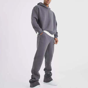 Customizable <b>Men's</b> Winter Solid Casual Hooded Fleece Tracksuit Long Sleeve Jogging Pants Side Pockets Breathable 100% Cotton - Product Image 1