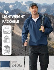 Chaqueta Cortavientos con Capucha para Hombre, Color Azul Marino, con Cierre de Cremallera, Chaqueta Informal Impermeable de Poliéster, Corte Regular, Ropa de Abrigo para Primavera - Product Image 6