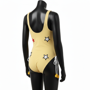 Maillot de bain une pièce de luxe pour femme, 180 GSM, polyester et élasthanne extensibles, jaune, logo brodé personnalisé - Product Image 5
