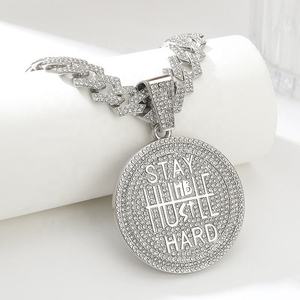 Gold Plated <b>Iced</b> <b>Out</b> Moissanite Pendant Necklace Round Disc <b>Chain</b> Hip Hop Jewelry for Men Women Party Gift - Product Image 3