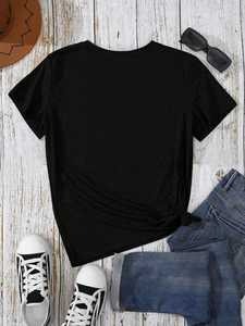 เสื้อยืดคอกลมแขนสั้นสีดำสำหรับผู้หญิง ผ้าฝ้ายเจอร์ซีย์ 100% สวมใส่สบาย ทรงปกติ ระบายอากาศได้ดี เหมาะกับทุกฤดูกาล - Product Image 5