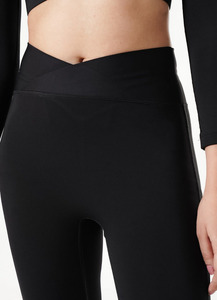 Leggings de yoga taille haute sans couture noir uni longueur mollet en Spandex et Nylon avec taille élastique pour femme - Product Image 3