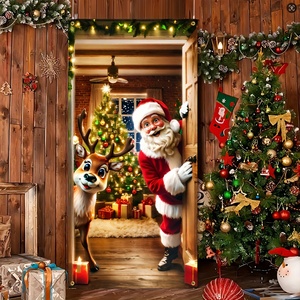 Bannière de porte Joyeux Noël, décoration suspendue Père Noël et <span class=keywords><strong>rennes</strong></span>, toile de fond durable en polyester pour fête de Noël, pour <span class=keywords><strong>la</strong></span> maison et l'extérieur - Product Image 3