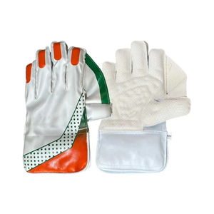 <b>Cricket</b> Gloves Half Finger Mesh Fabric White Orange Green Padded Breathable Pull On Ambidextrous Sports <b>Equipment</b> - Product Image 1