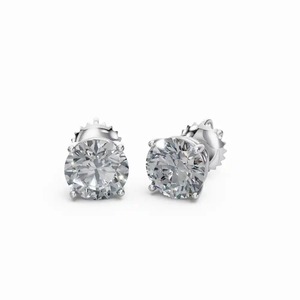 Minimalist 925 Silver Diamond Stud <b>Earrings</b> Round Brilliant Cut Claw Setting Screw <b>Back</b> Unisex Everyday Wear - Product Image 4
