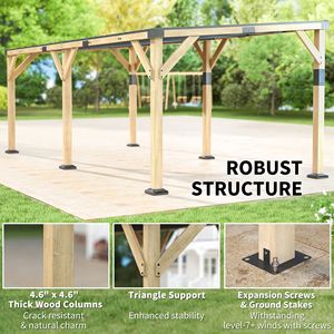 Gazebo in Legno di Noce Chiaro 10FT X 20FT con Tetto Rigido Impermeabile e Pergola Inclinata in Acciaio Zincato per Cortile - Product Image 5