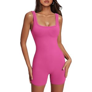 Body de yoga de una pieza sexy de color rosa vibrante para mujer, ropa deportiva acanalada para gimnasio, mono de color vibrante - Product Image 1