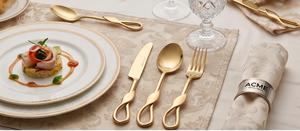 Ensemble de couverts sculpturaux en acier inoxydable doré mat à boucle torsadée, finition PVD doré mat, résistant à la rouille, pour hôtels, restaurants et cuisines - Product Image 3