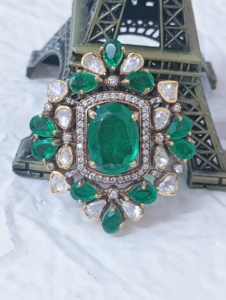 Amaira Jewels Floral Shape <b>Cocktail</b> <b>Ring</b> Green Square Jade Stone Silver 9K <b>Gold</b> Plated Women's Vintage Jewelry Giftwedding - Product Image 6