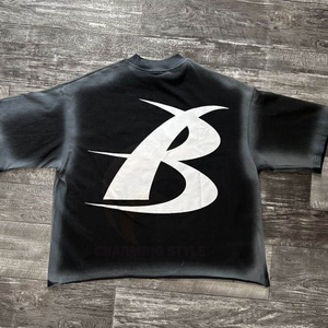 เสื้อยืดคอกลมโอเวอร์ไซส์ วินเทจ ย้อมสีดำแบบซันเฟด ผ้าฝ้ายแท้ 100% - Product Image 2