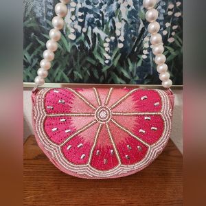Handmade Black Floral <b>Beaded</b> Shoulder Bag Vintage Flower Purse - Product Image 3