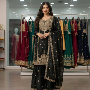 Conjunto de Traje Sharara de Seda Bordada JMY Premium con Dupatta para Mujer - Product Image 1