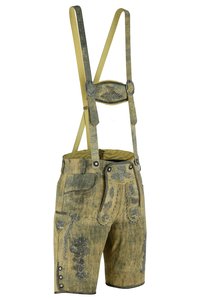 Shorts bavarois pour hommes, taille haute, motif floral brodé, fermeture boutonnée, longueur bermuda, en toile, style vintage - Product Image 4