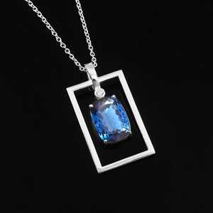 Pendentif en tourmaline bleue indicolite sans défaut, argent sterling 925, pierre précieuse taille coussin 14x10MM, fait main, cadeau de fiançailles - Product Image 4