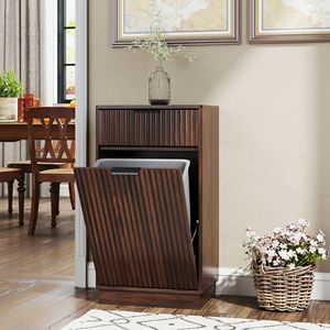 Mobiletto porta rifiuti da 10 galloni con finitura effetto legno e cassetto a ribalta per la raccolta differenziata, con maniglia a onda testurizzata - Product Image 1