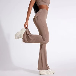 Pantalon de fitness ample pour femme, personnalisable avec logo, en Spandex, coupe bootcut, pour le yoga, prix usine - Product Image 6