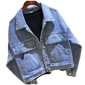 Women <b>Cropped</b> <b>Denim</b> <b>Jacket</b> Streetwear Fashion Custom Logo Casual Blue Jean Coat For Trendy Daily Outfit - Product Image 3