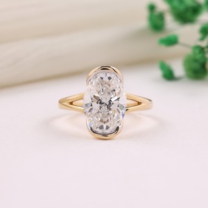 3ct Oval Lab Grown Diamond Engagement <b>Ring</b> Half Bezel Set 14k Solid Yellow Gold IGI Certified Solitaire <b>Proposal</b> Gift for Her - Product Image 1