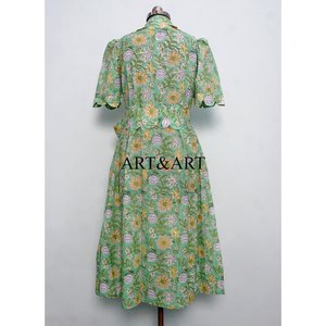 Kangura Women's Girls Sweet Natural Casual Dresses Elegant Floral Print V-Neck Midi Length 100% Cotton A-Line Natural Waist - Product Image 6