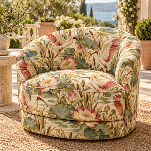 Tissu d'ameublement léger en brocart jacquard PRANIKA INTERNATIONAL Cranes Lotus Flowers, 58/60 pouces, tissé imprimé, décoration intérieure - Product Image 3
