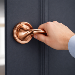 High Quality Solid Brass Door <b>Handle</b> Set, Smooth Curved Lever Design with Round Rose, Premium Door Hardware for Residential - Product Image 3