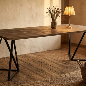 Helen Custom <b>Solid</b> Wood Dining <b>Table</b> Industrial Style <b>Wooden</b> <b>Table</b> with Metal Frame for Hotel Cafe Interior Projects - Product Image 6