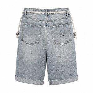 Men’s Y2K Star Applique Denim Jorts with Rhinestones & <b>Rope</b> Belt Streetwear Wide Leg Denim - Product Image 3
