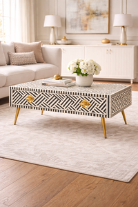 Modern Bone Inlay <b>Coffee</b> <b>Table</b> Storage Center <b>Table</b> Rectangular Wooden Living Room Furniture - Product Image 2