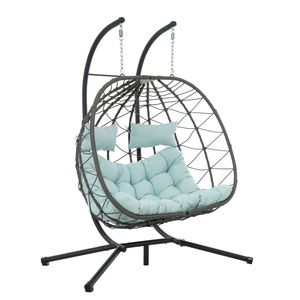 Sedia a dondolo a forma di uovo per 2 persone, da interno/esterno, in vimini, con supporto, per patio, giardino e uso interno/esterno - Product Image 3