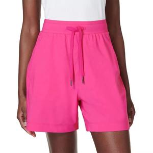Shorts de punto de color liso para mujer, cintura media, con bolsillos, cierre con cordón, ajuste holgado informal, transpirables, para hacer ejercicio - Product Image 2