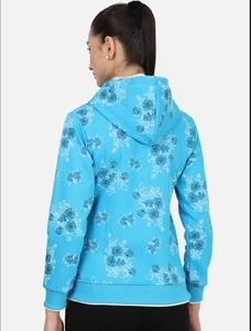 Sudadera con Capucha Azul con Estampado Floral para Mujer, Sudadera de Punto con Cierre de Cremallera y Manga Larga, Estilo Otoñal, Corte Regular, Transpirable - Product Image 5
