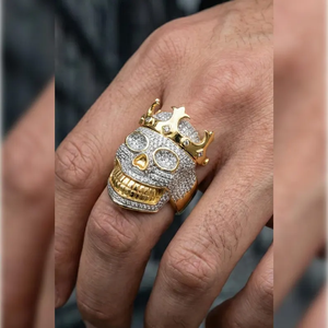 Gold Moissanite Skull King <b>Ring</b> Iced <b>Crown</b> <b>Ring</b> Hip Hop Jewelry Luxury Mens Statement <b>Ring</b> Gothic Fashion Gift Custom Design - Product Image 3
