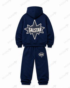Conjunto Deportivo Unisex SALSTAR Azul con Capucha, Pantalones Largos de Algodón Casuales con Aplique de Logotipo de Estrella y Estampado Trasero - Product Image 1