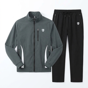 Chándal Deportivo para Hombre, Chaqueta con Cierre Completo y Cuello Alto, con Bolsillos Laterales, Pantalones Negros, Diseño Sólido, Secado Rápido, Poliéster, Ropa de Otoño - Product Image 2