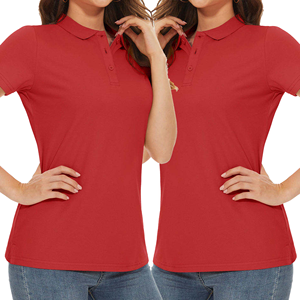 Polo à manches courtes pour femme, couleur unie rouge, décontracté, en coton Oxford, tissé uni teint - Product Image 6