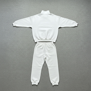 Ensemble de survêtement décontracté pour homme, imprimé uni, 2 pièces, avec fermeture éclair quart de tour, design athlétique, 100 % coton - Product Image 2