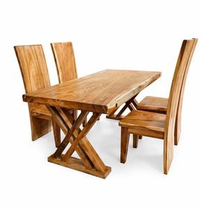 <b>Dining</b> Room Use Premium Quality Solid Suar <b>Wood</b> Modern <b>Rustic</b> Design Hot Sale Navi Straight Edge <b>Dining</b> Set <b>Table</b> 4 Block Chair - Product Image 3