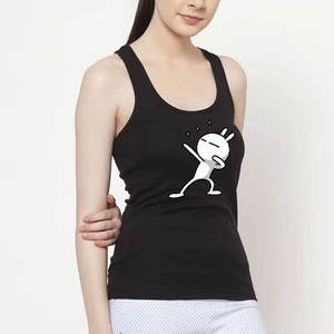 <b>Women's</b> <b>Black</b> Scoop Neck <b>Tank</b> <b>Top</b> with Cute Cartoon Print Casual Sleeveless Summer Tee Breathable Jersey Fabric Front Logo - Product Image 2