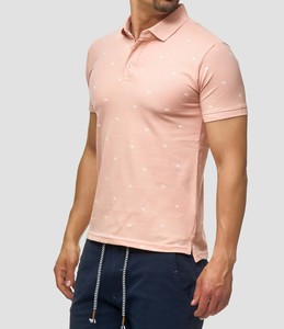 Men's <b>Pink</b> Short Sleeve <b>Polo</b> <b>Shirt</b> Cotton Pique Printed Breathable Casual Knitted Top - Product Image 1