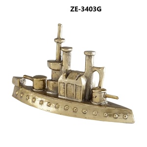 Figurine de bateau à vapeur en laiton plaqué or, style antique, décoration d'intérieur, artisanat en métal moulé, sculpture 3D - Product Image 2