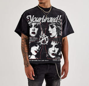 เสื้อยืดโอเวอร์ไซส์สีดำหนานุ่มสไตล์วินเทจ ลุคทำเก่า ประดับคริสตัล พิมพ์ลาย DTG สตรีทแวร์ ยูนิเซ็กส์ - Product Image 2