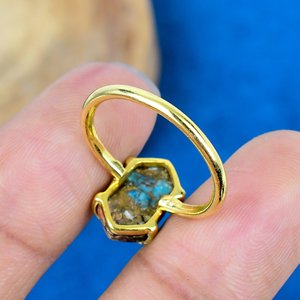 Handmade Spiny Blue Oyster Copper Turquoise Hexagon Shape Gemstone 18k Gold Micron Over 925 Sterling <b>Silver</b> - Product Image 4