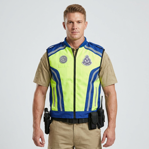 Gilet de sécurité réfléchissant personnalisé haute visibilité ANSI Classe 2 avec logo, 100 % polyester respirant et imperméable, bandes jaunes et bleues, patchs - Product Image 6