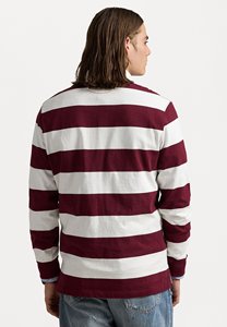 Chemise de rugby à manches longues rayée pour homme, col boutonné, décontractée, printemps, coton popeline respirant, manches longues, blanc bordeaux - Product Image 4