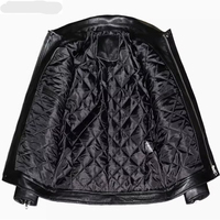 Blouson moto noir pour homme grande taille, en cuir de vache tissé et laine, doublure matelassée, fermeture éclair, col montant en fourrure de mouton, vêtement d'extérieur décontracté d'hiver