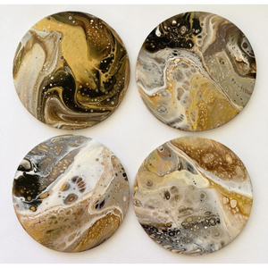 Luxurious Blue Geode Epoxy Resin <b>Coaster</b> Set With Gold Leaf Accents <b>Heat</b>-Resistant Agate Look Tabletop Decoration For Home Usage - Product Image 2
