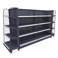 Étagères de présentation pour mini-supermarchés, multi-niveaux, avec panneau arrière en maille métallique