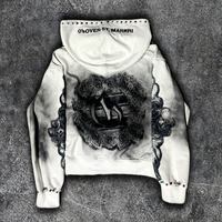 Sweat à capuche zippé personnalisé épais brodé unisexe, vêtement de sport écologique en jersey, avec strass thermocollés, effet délavé soleil et délavé à l'acide
